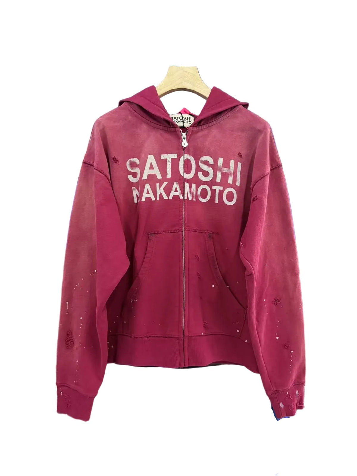 Satoshi Nakamoto Distressed Zip‑Up Hoodie